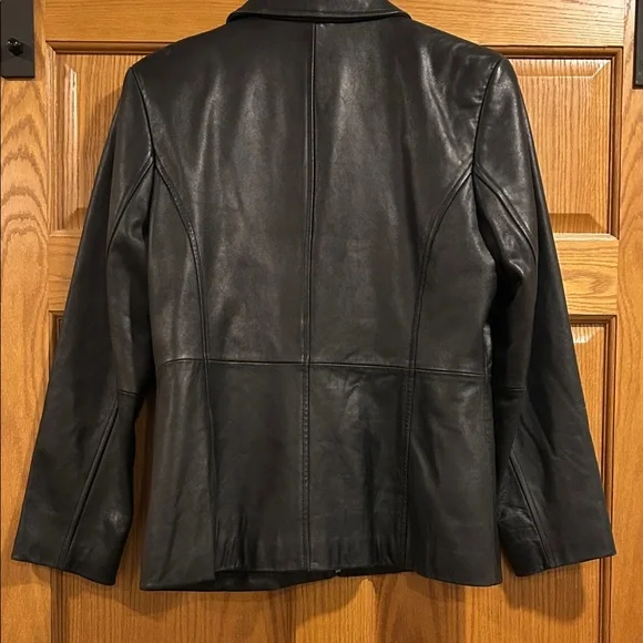 Liz Claiborne Black Soft Leather Zip Up Jacket Women’s. Size Large Petite - Picture 3 of 5